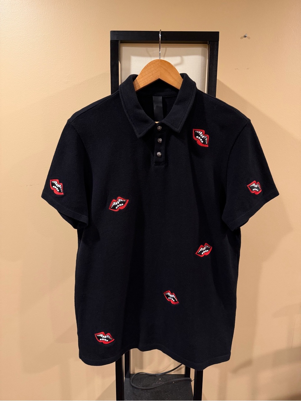 Chrome Hearts x Matty Boy Chomper Lips Patch Black Polo Shirt
